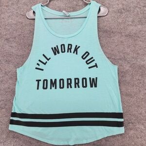 I'll Workout Tomorrow Gym Muscle Tank Large Pink Victoria Secret Teal Top